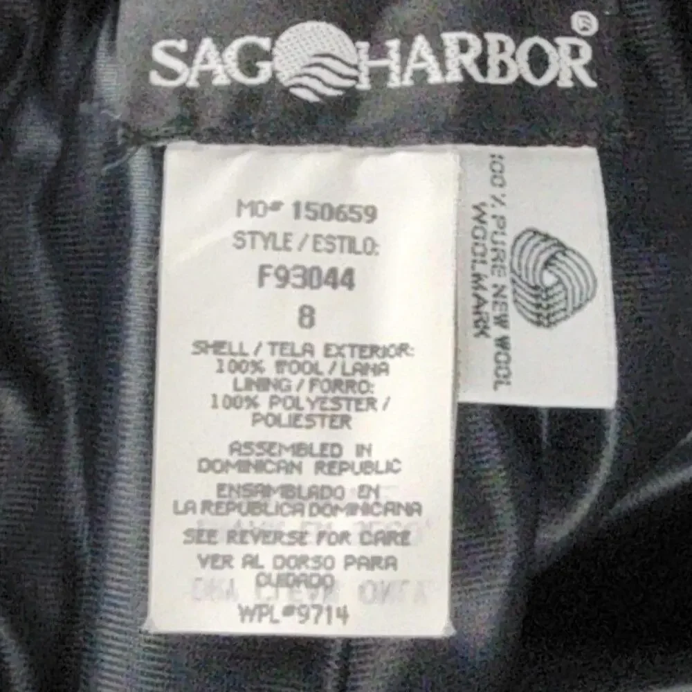Vntg Sag Harbor Skirt Womens 8 Black Wool Straight Midi Lined Pockets Career